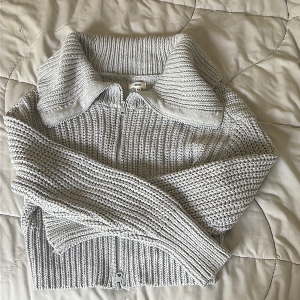 Aerie Gray Cowl Neck Sweater with Ribbed Knit